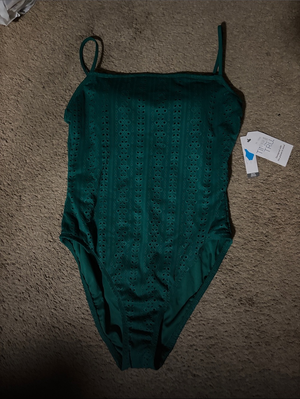 Time and Tru Emerald Green Eyelet One-Piece Swimsuit
